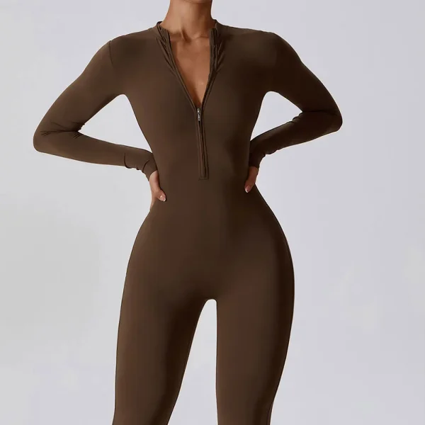 Yoga Boilersuit Long-sleeved Women's Sportswear Gym Zipper Jumpsuits