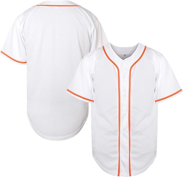 Blank Baseball Jersey Button Down Shirts,Men's Hip Hop Plain Short Sleeve Sports T Shirts S-3XL